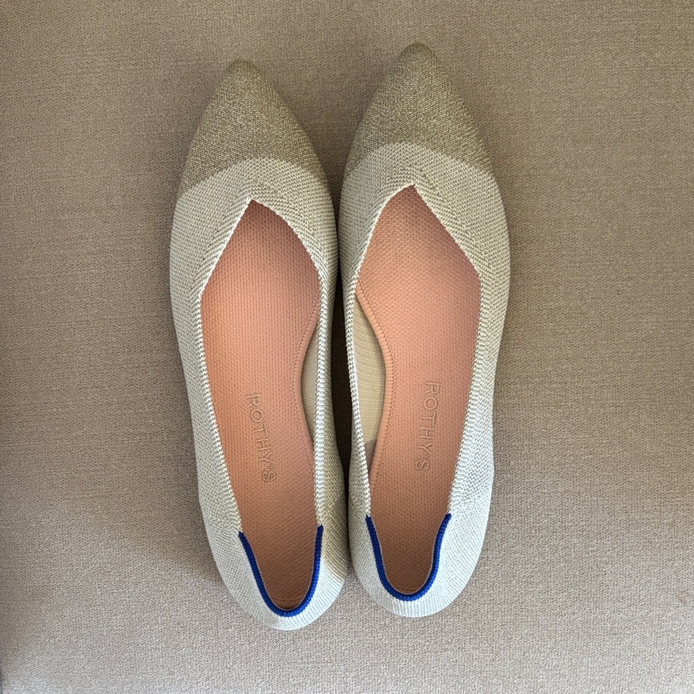 Rothy's Cream and Blue Pointed Flats